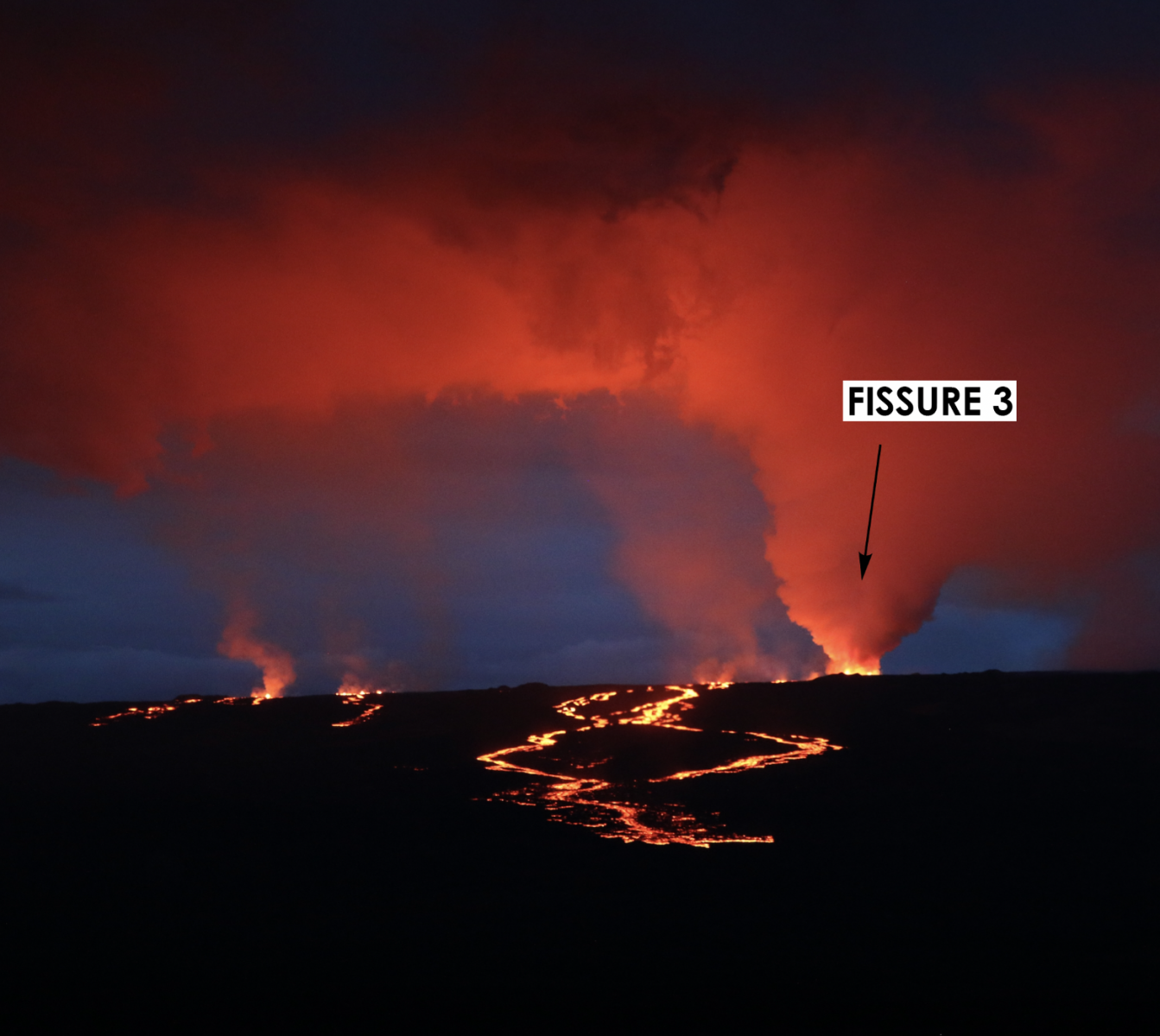 Mauna Loa erupting at night